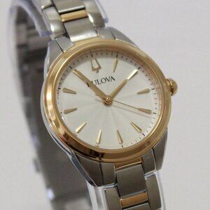Bulova Ladies Sutton Classic Quartz Watch Two Tone Silver Dial 28mm